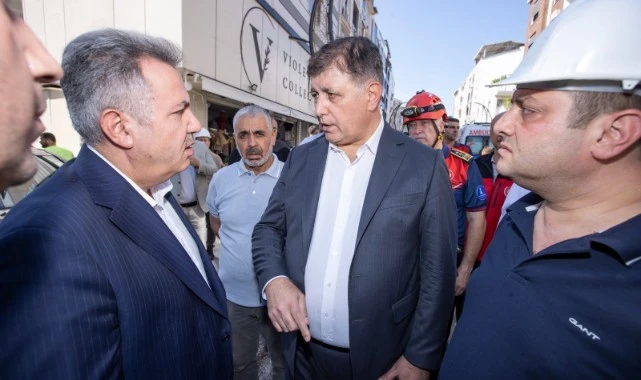 Başkan Tugay patlamanın yaşandığı bölgede inceleme yaptı, yaralıları ziyaret etti